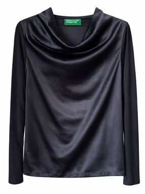 United Colors Of Benetton Black Satin Cowl Neck Top